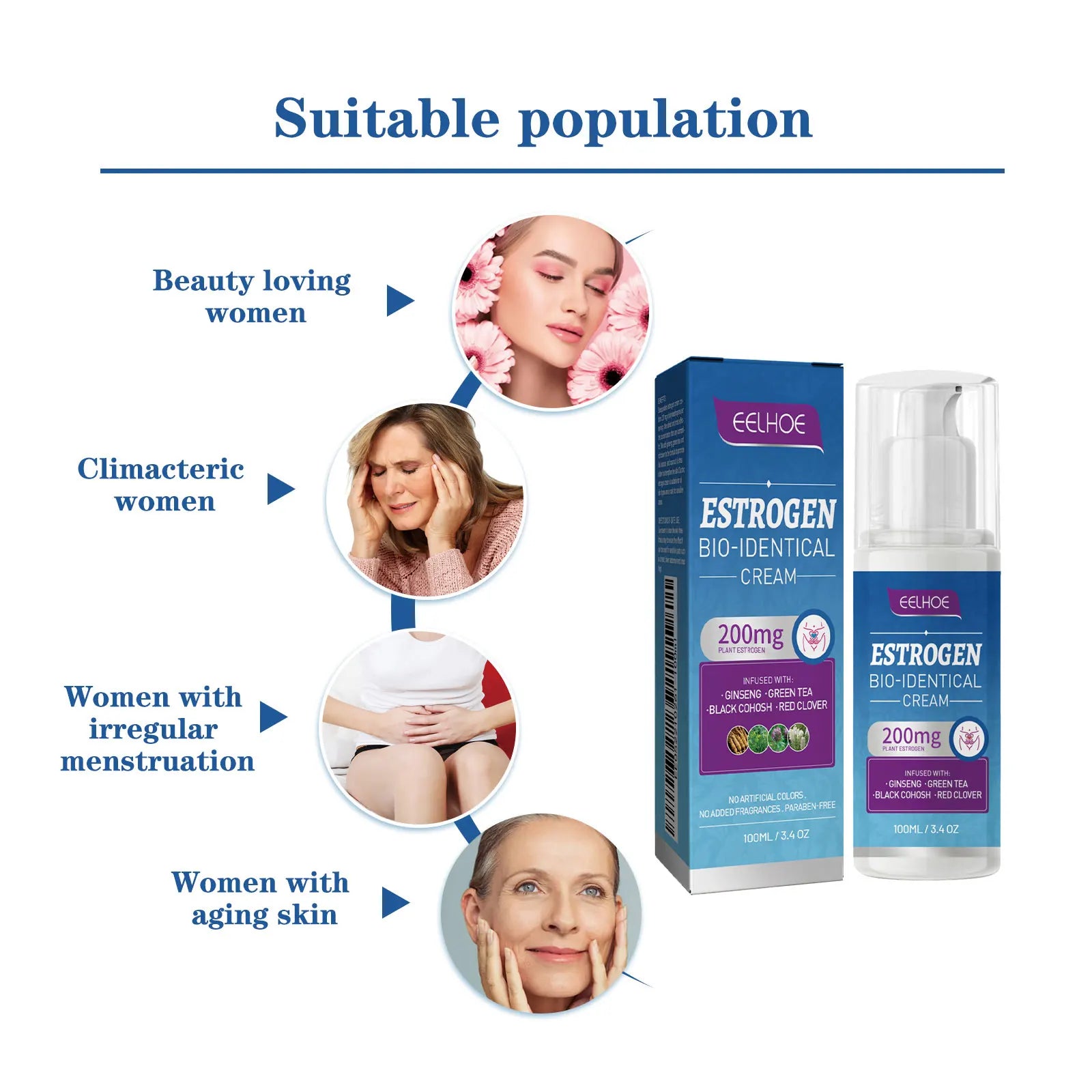 Estrogen Relief Cream for Women Reduce Fatigue Relieve Anxiety Stress Emotional Flashes Menopausal Progesterone Body Health Care